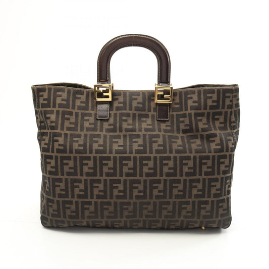 FENDI Zucca Canvas & Leather Tote Bag - Black/Khaki