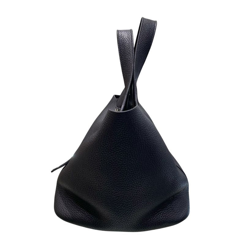 HERMES Picotin Lock MM Black Togo Leather Handbag with Silver Hardware