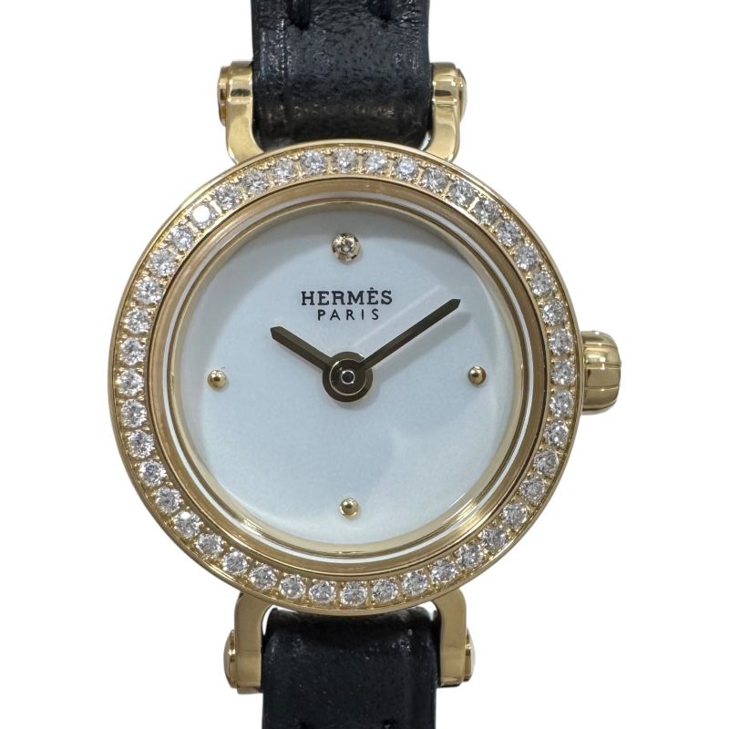 HERMES Faubourg FG1.186 White K18YG Leather Strap Quartz Ladies Watch