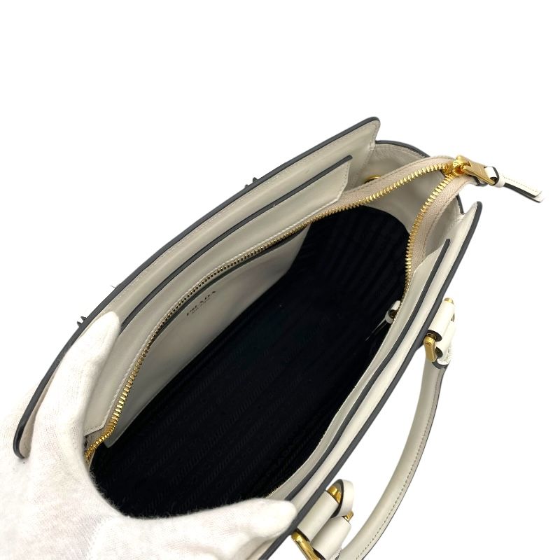PRADA Saffiano 2WAY Bag in Cream with Gold Hardware