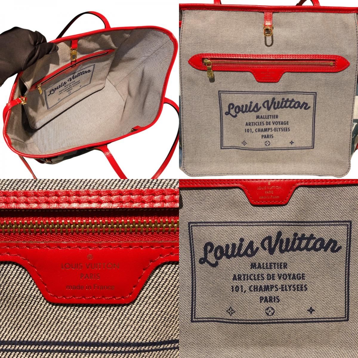 Louis Vuitton Neverfull MM Monogram Denim Tote Bag with Gold Hardware