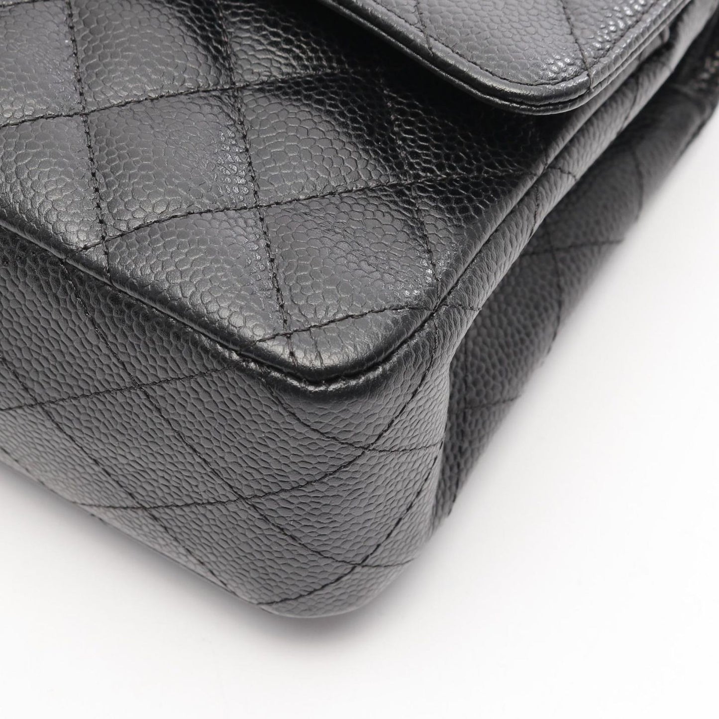 CHANEL Matelassé Double Flap Shoulder Bag in Black Caviar Skin