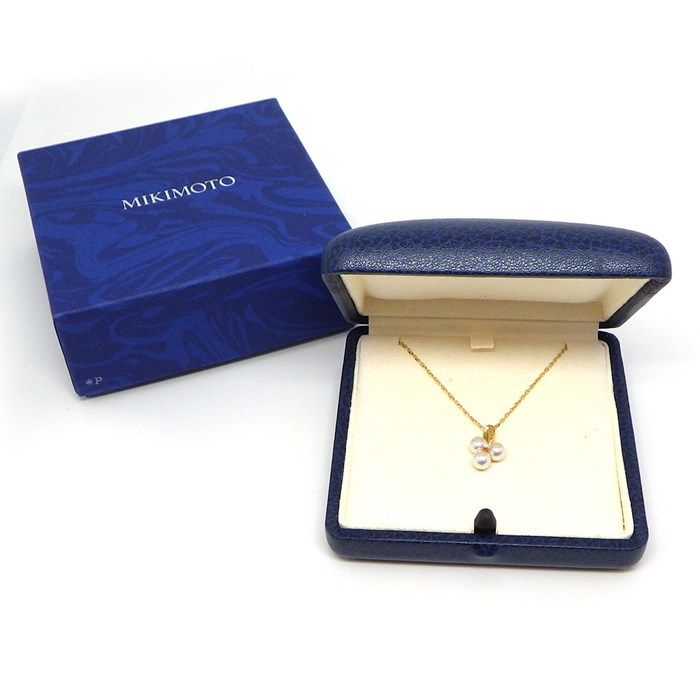 MIKIMOTO 3-Point Pearl Necklace with Diamonds in K18YG