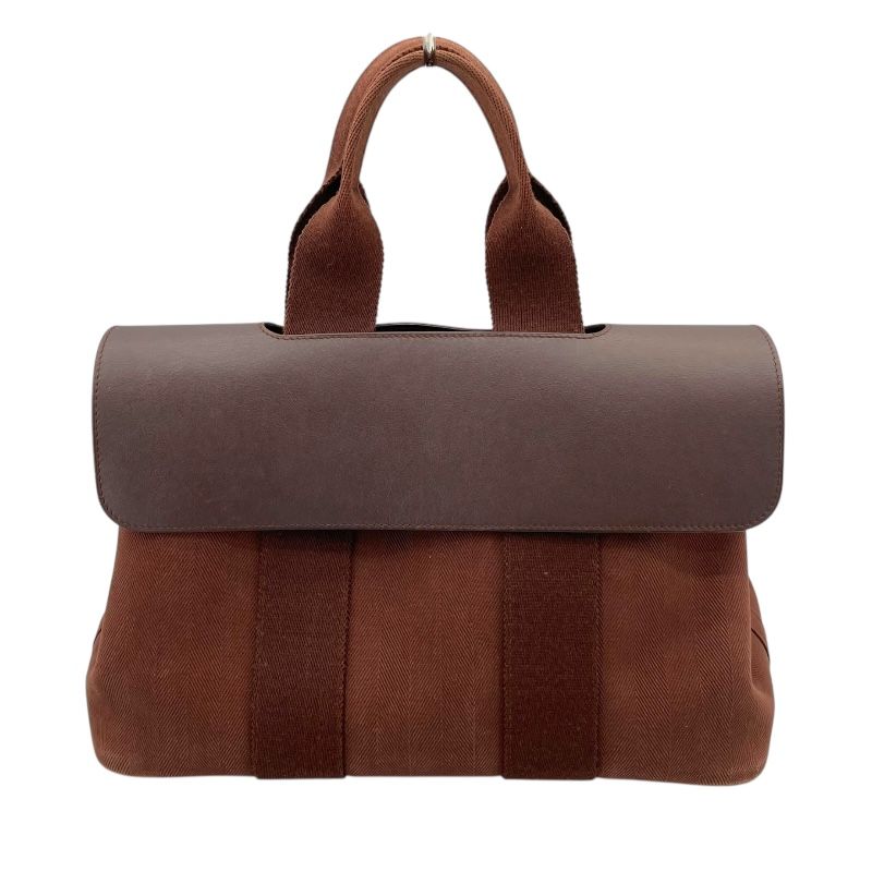 HERMES Valparaiso PM Dark Brown Canvas Handbag with Silver Hardware