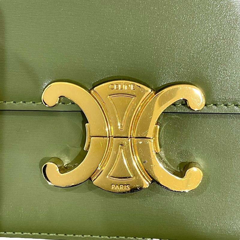 CELINE Triomphe Shoulder Bag in Khaki Shiny Calfskin