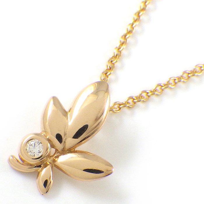 Tiffany & Co. Olive Leaf Necklace with Diamond in K18 Pink Gold