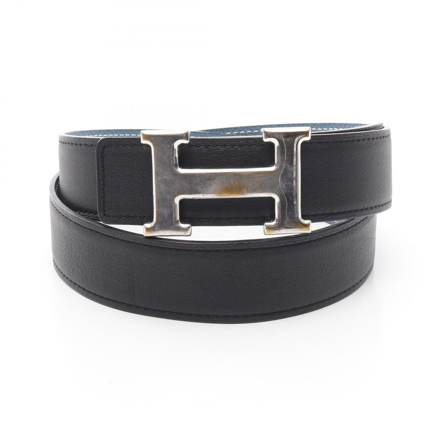 HERMES Constance H Belt in Blue Jean/Black Leather - Timeless Elegance