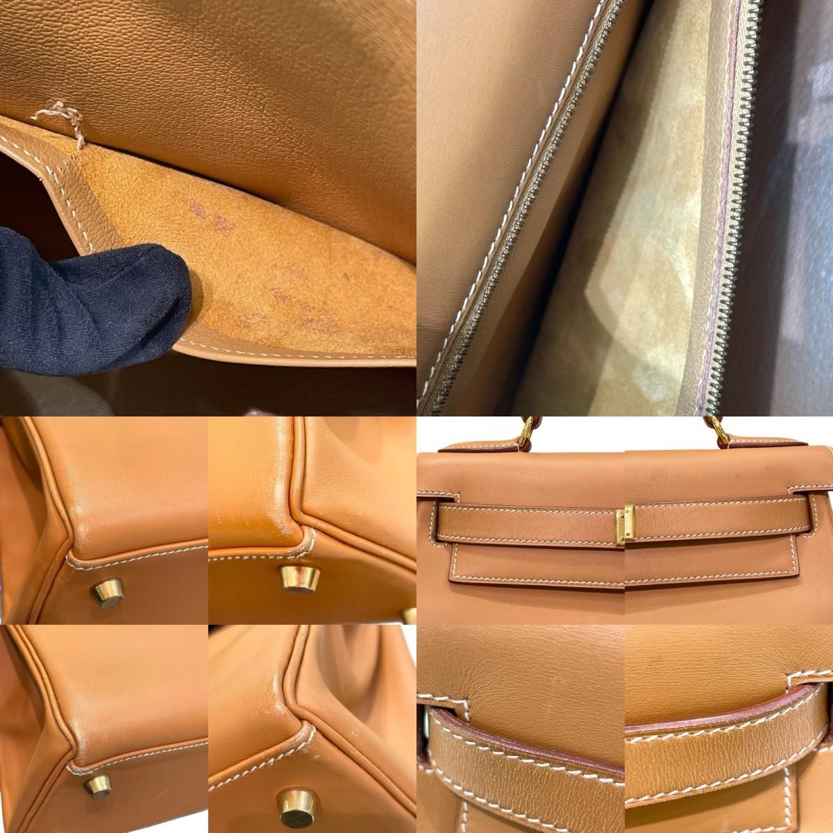 HERMES Kelly 28 Natural Leather Shoulder Bag with Gold Hardware