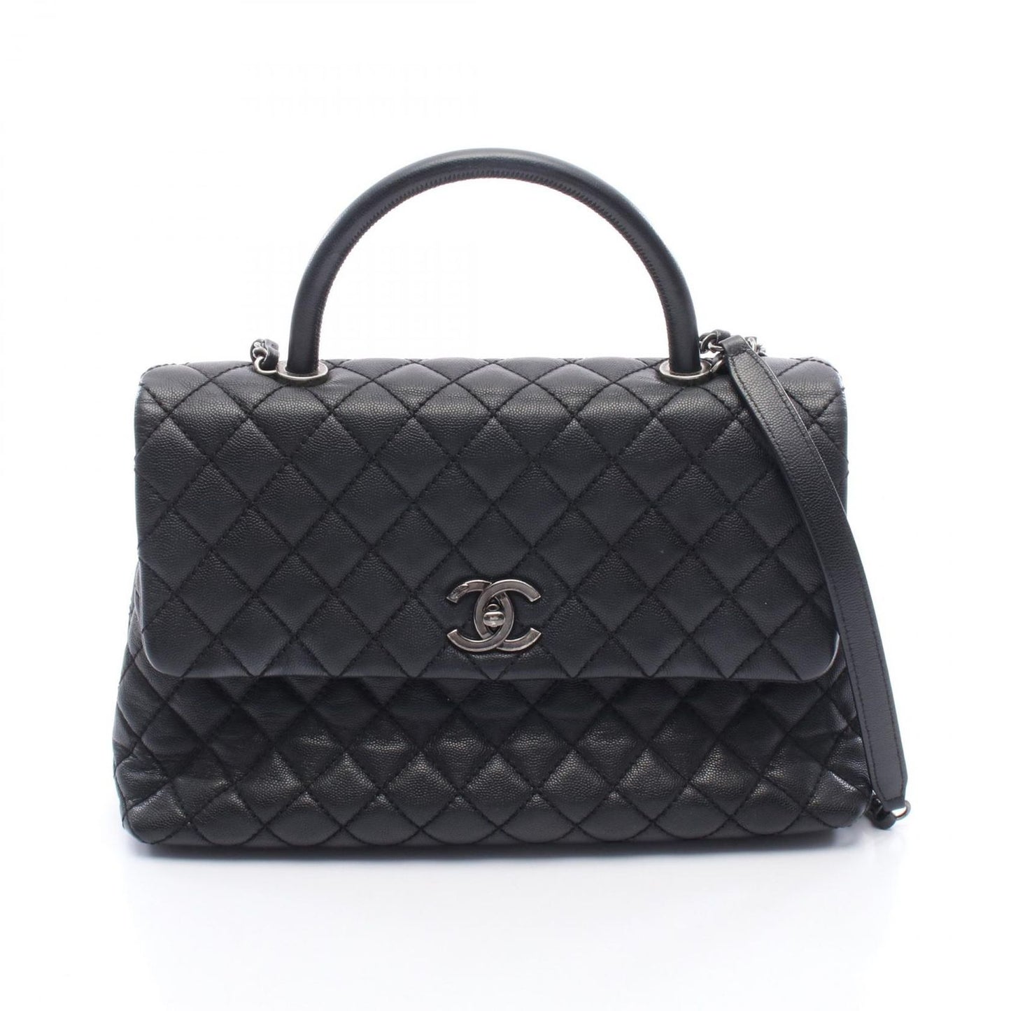 CHANEL Matelassé Coco Handle Handbag in Black Caviar Leather