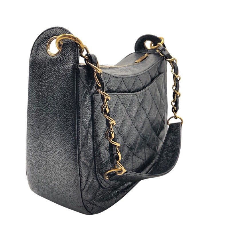 CHANEL Coco Mark Semi Shoulder Bag in Black Caviar with Gold Hardware