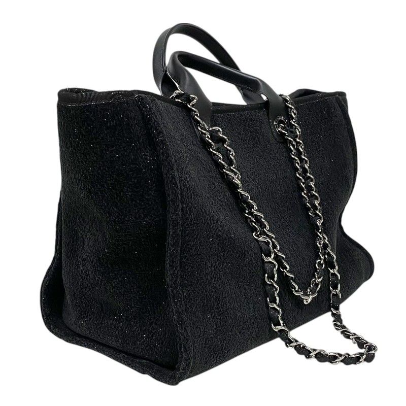 CHANEL Deauville Large Tote Bag in Black Velvet & Leather