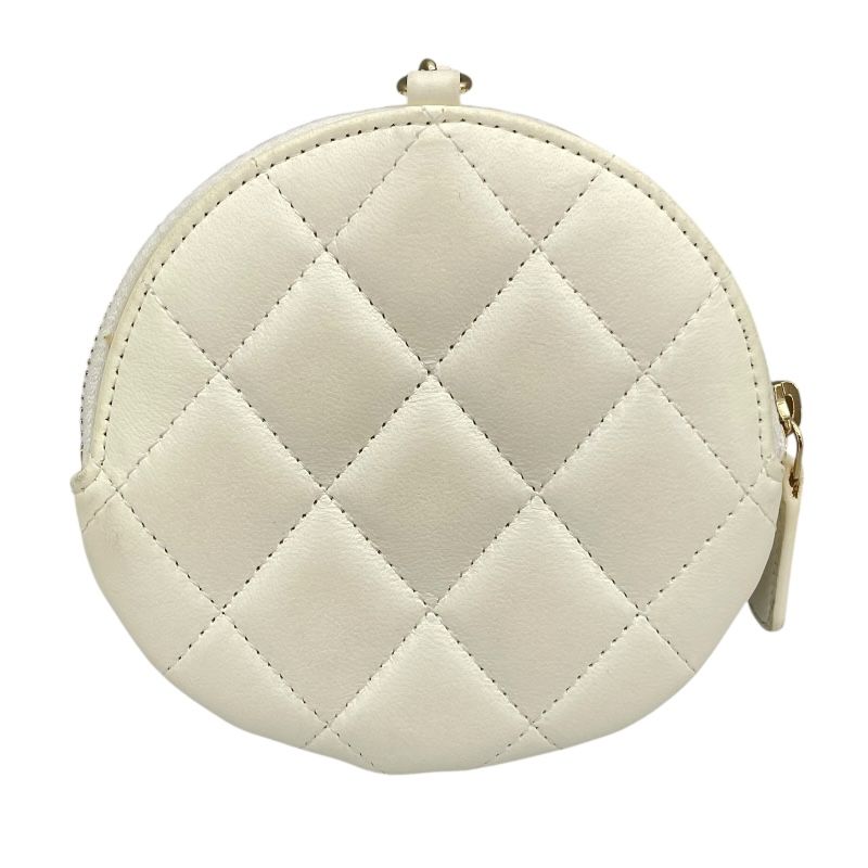 CHANEL Camellia Pouch - White Lambskin with Gold Hardware