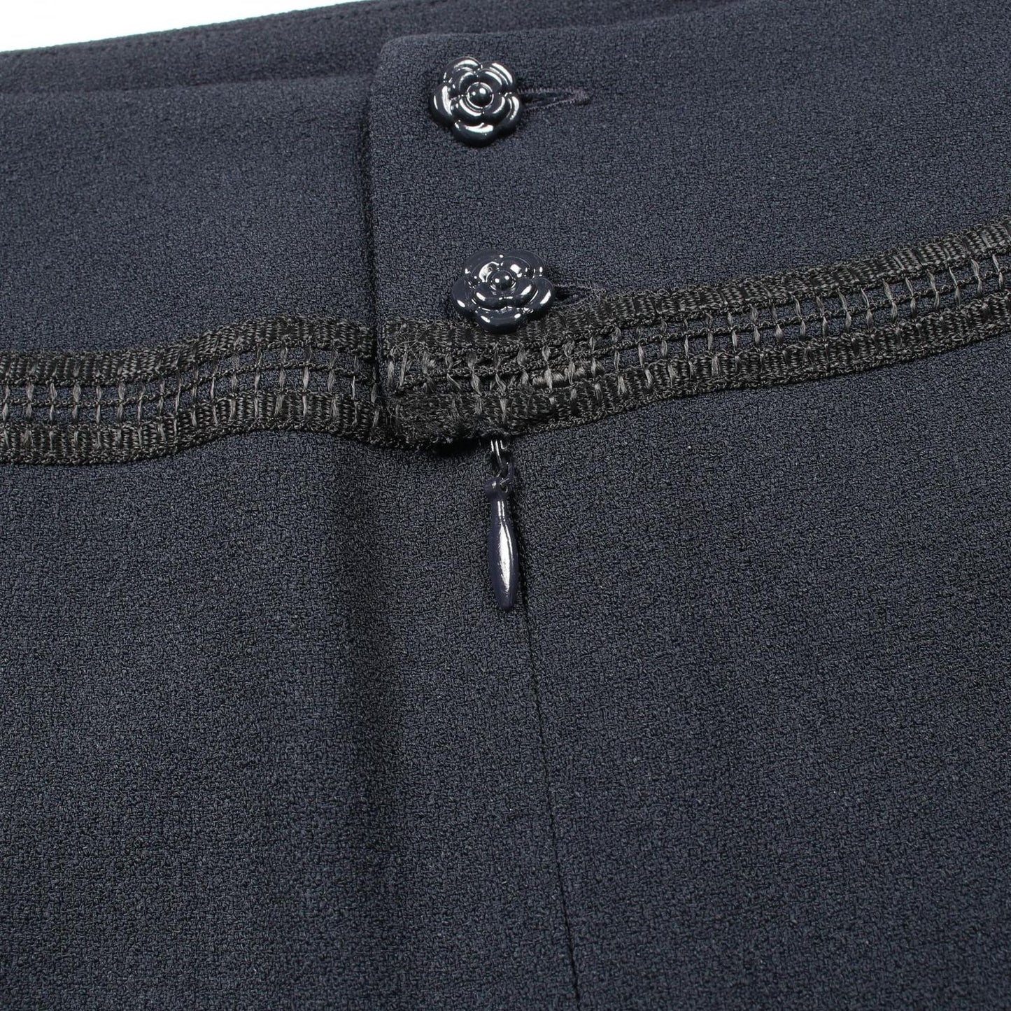 CHANEL Camellia Button Skirt in Navy - Exquisite Craftsmanship
