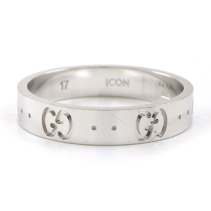 GUCCI Interlocking G Slim Ring in K18 White Gold - Size 16