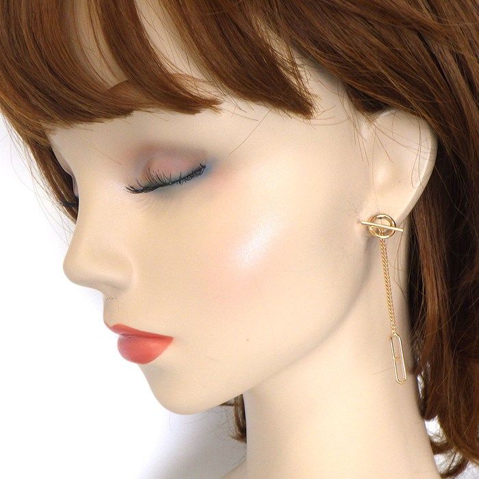 HERMES Écharpe Toggle Clasp Drop Earrings in K18 Pink Gold