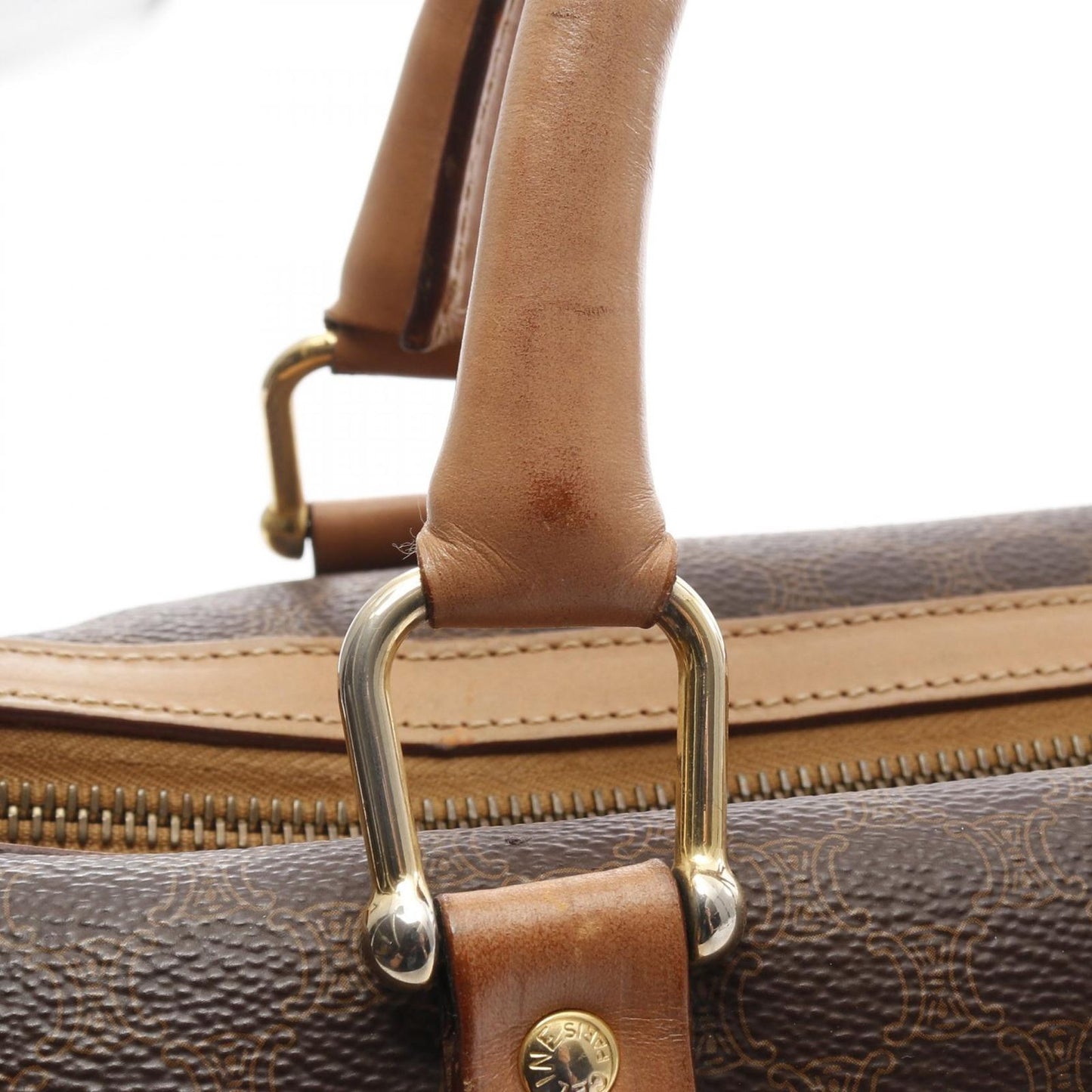CELINE Macadam Boston Handbag in Dark Brown PVC Coated Canvas
