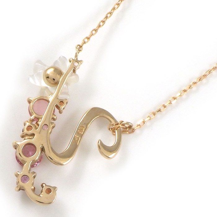 Samantha Tiara Flower Letters Initial Y Necklace in K18 Pink Gold