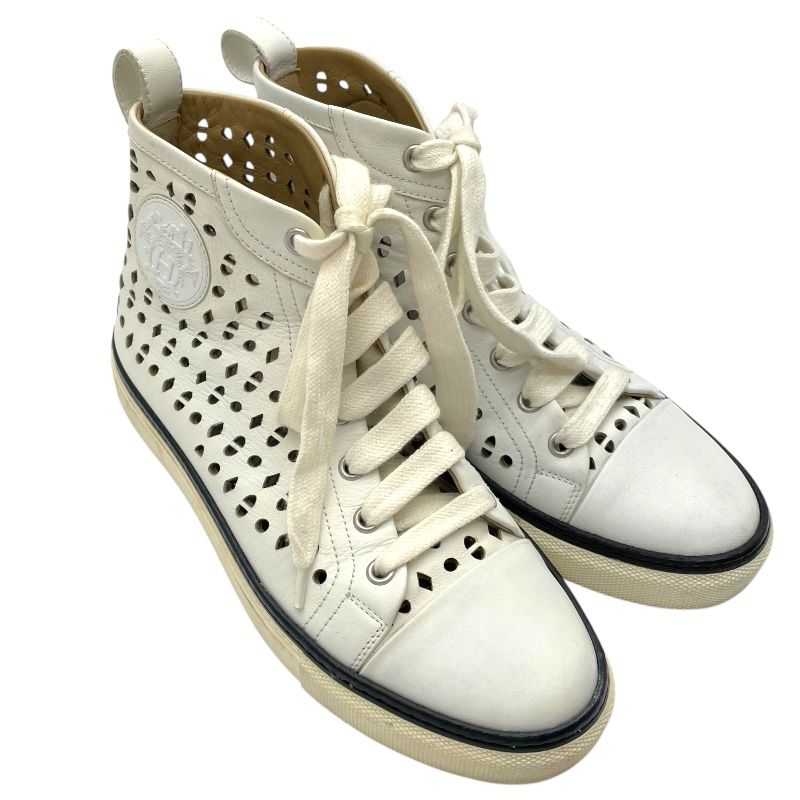 HERMES White Leather High-Top Sneakers for Women - Size 36