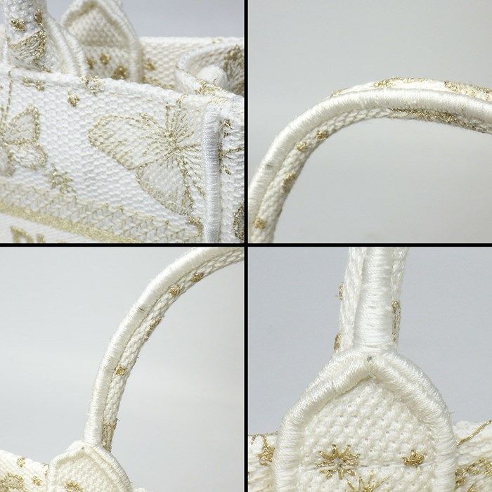 Dior Mini Book Tote Bag - Gold & White Butterfly Zodiac Embroidery