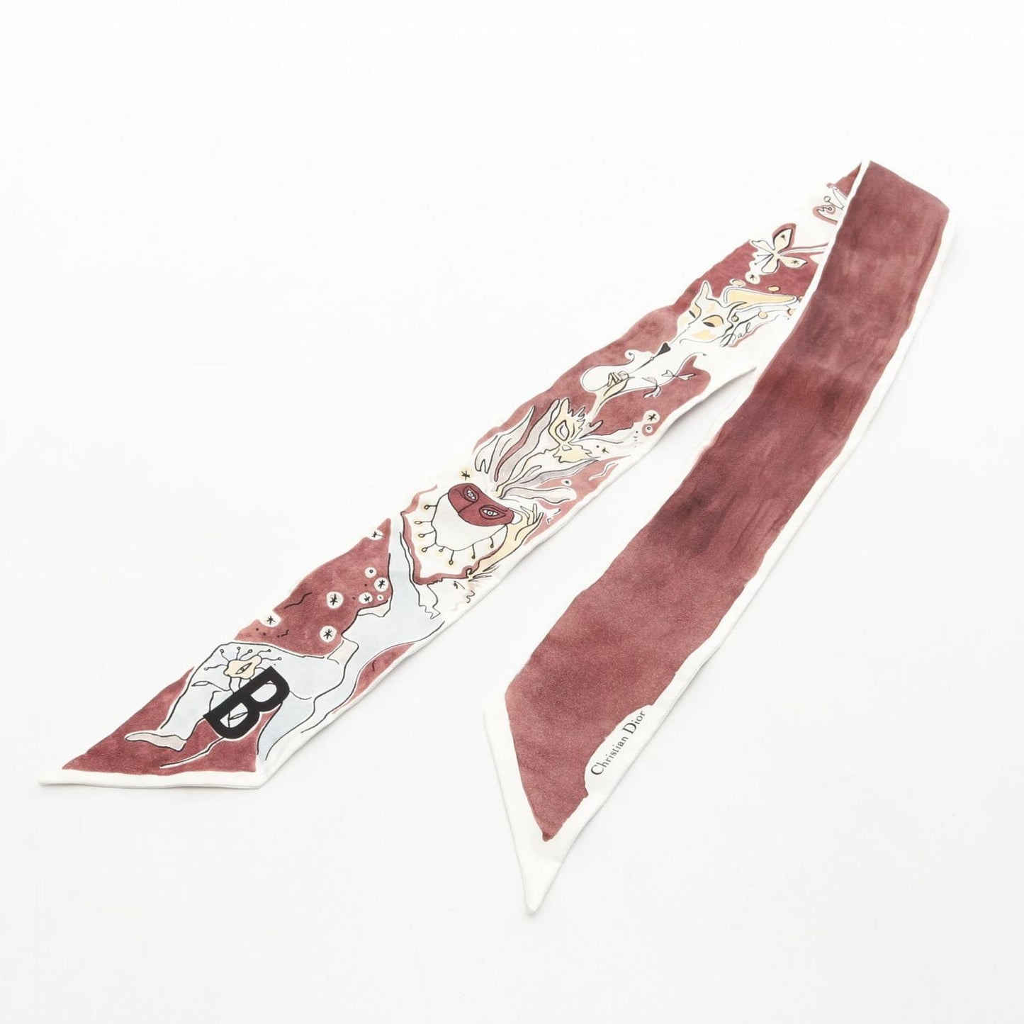 Dior Mitzah Silk Scarf - Exquisite Burgundy & White Elegance