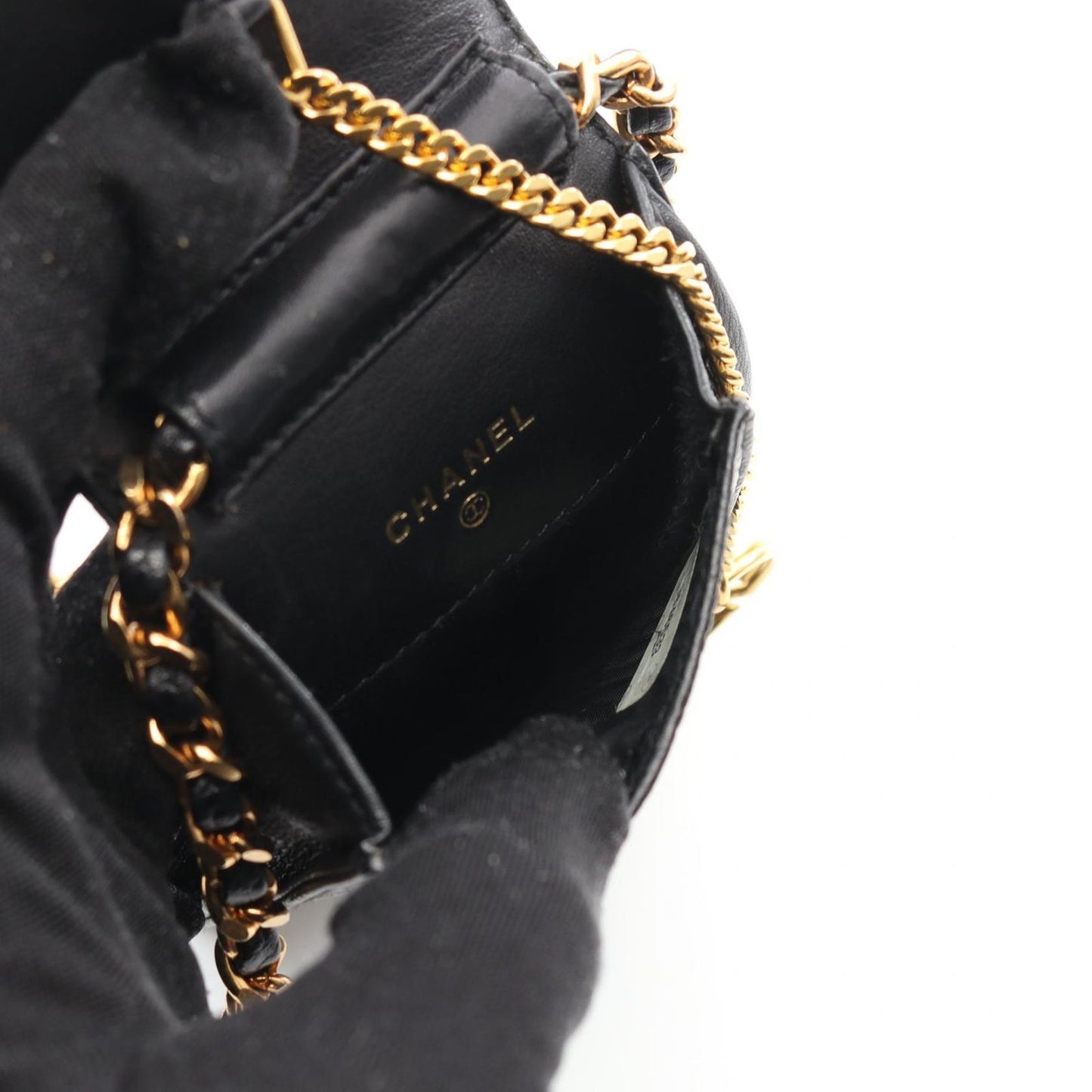 CHANEL Coco Mark Black Calfskin Chain Pouch - Timeless Elegance
