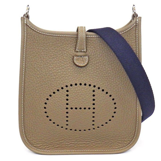 HERMES Evelyne TPM Shoulder Bag in Etoupe & Blue Indigo
