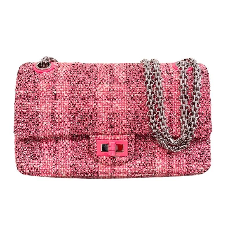 CHANEL 2.55 Tweed Shoulder Bag in Pink & Silver Hardware