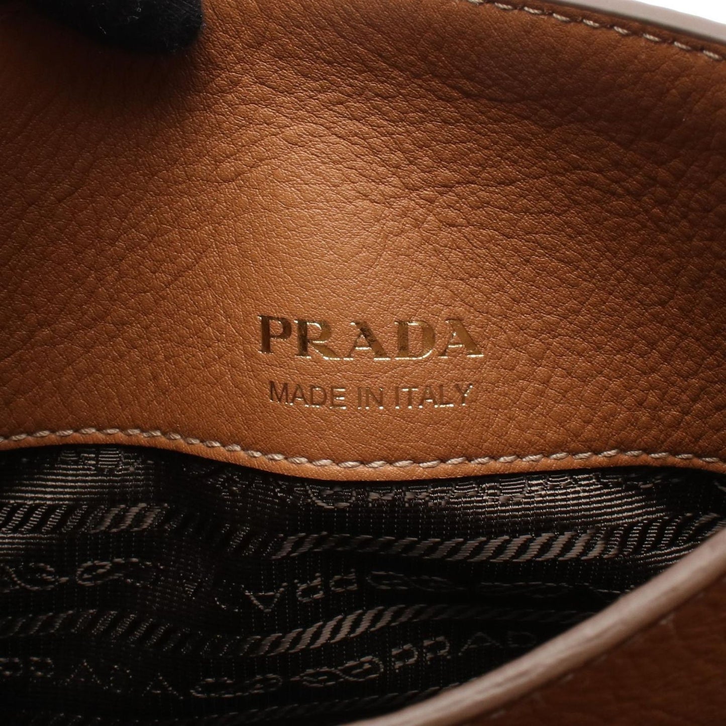 PRADA Soft Grain Triangle Logo Mini Tote Bag - Camel Leather