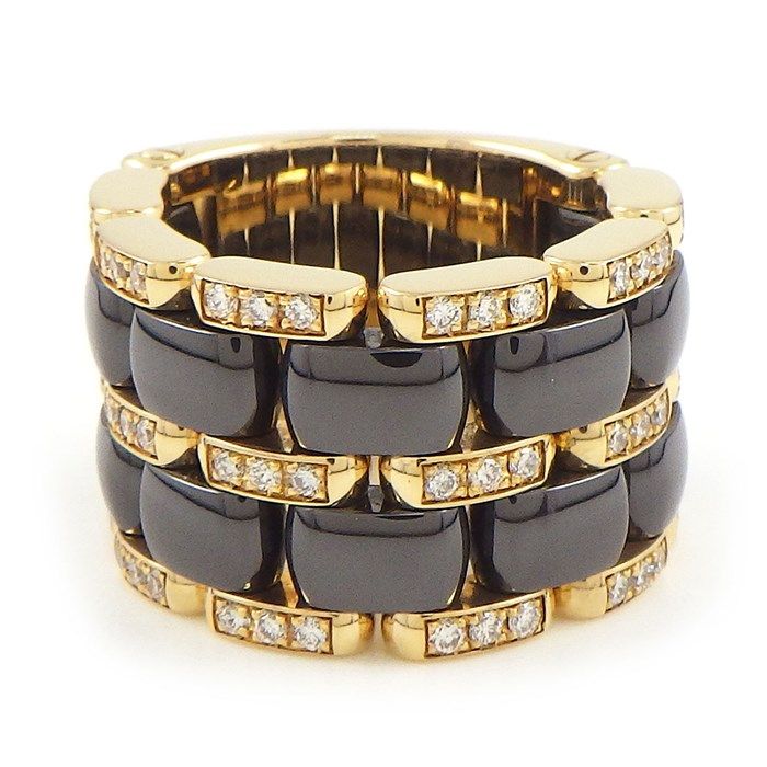CHANEL Ultra Wide Diamond Ring in Black Ceramic & K18YG
