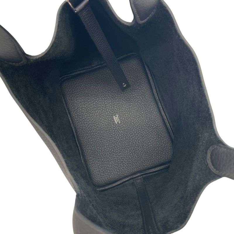 HERMES Picotin Lock MM Black Togo Leather Handbag with Silver Hardware