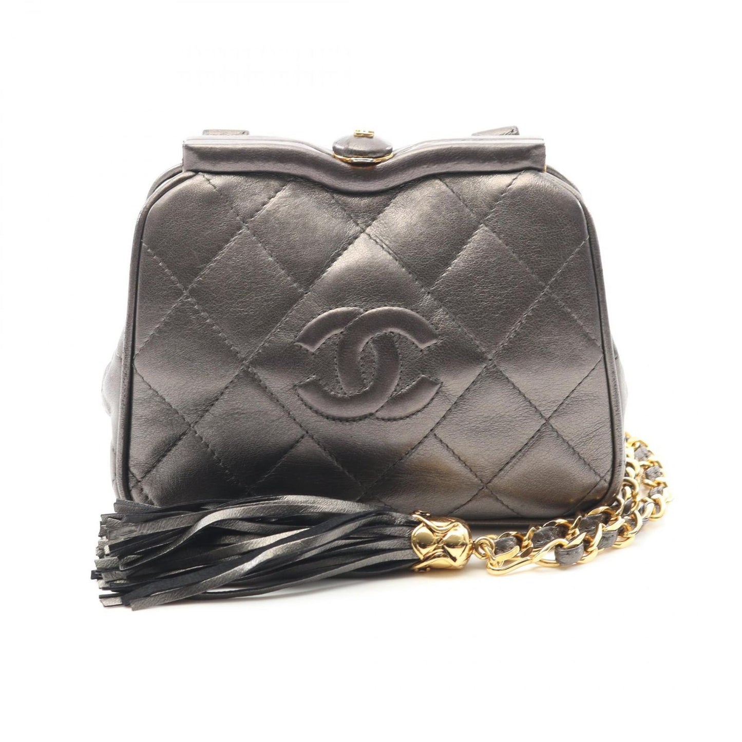 CHANEL Matelassé Silver Leather Mini Chain Shoulder Bag