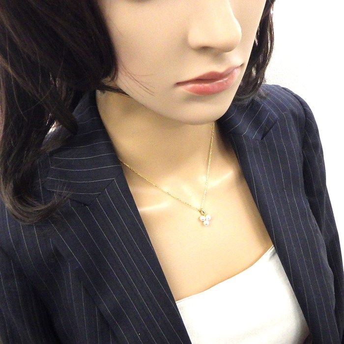 MIKIMOTO 3-Point Pearl Necklace with Diamonds in K18YG