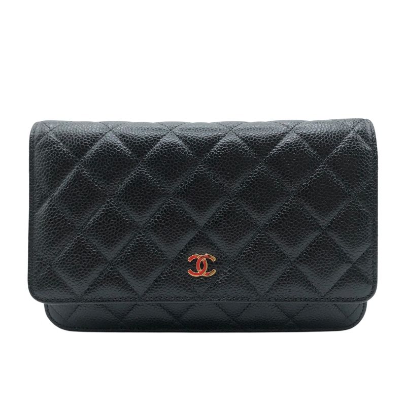 CHANEL Matelassé Chain Wallet AP0250 in Black & Gold Hardware